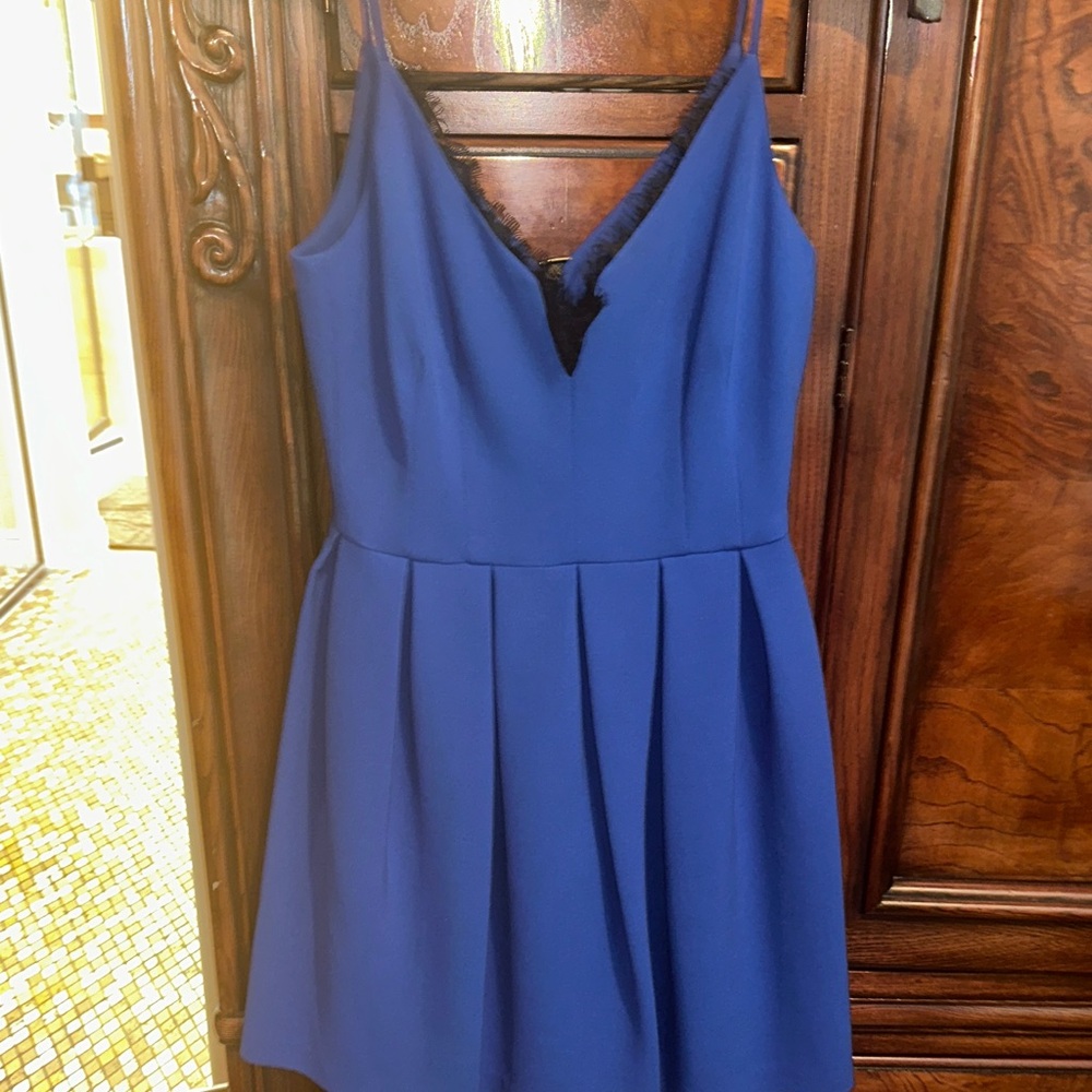 Black Halo Royal Blue Mini Dress with Black Trim